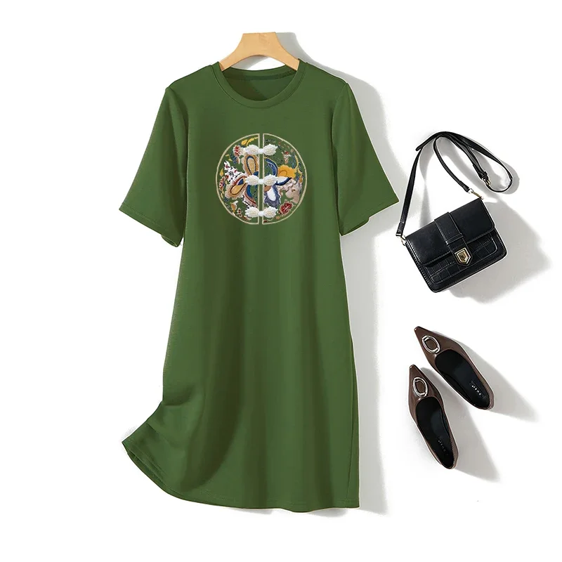 Women Chinese Style Printed Dresses Summer New O-neck Cotton Casual Fashion Basic Tunics 4