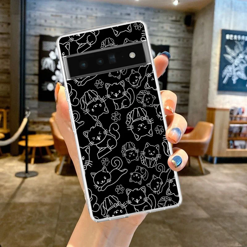 Transparent Soft TPU Phone Case with Cute Cartoon Cat Pattern