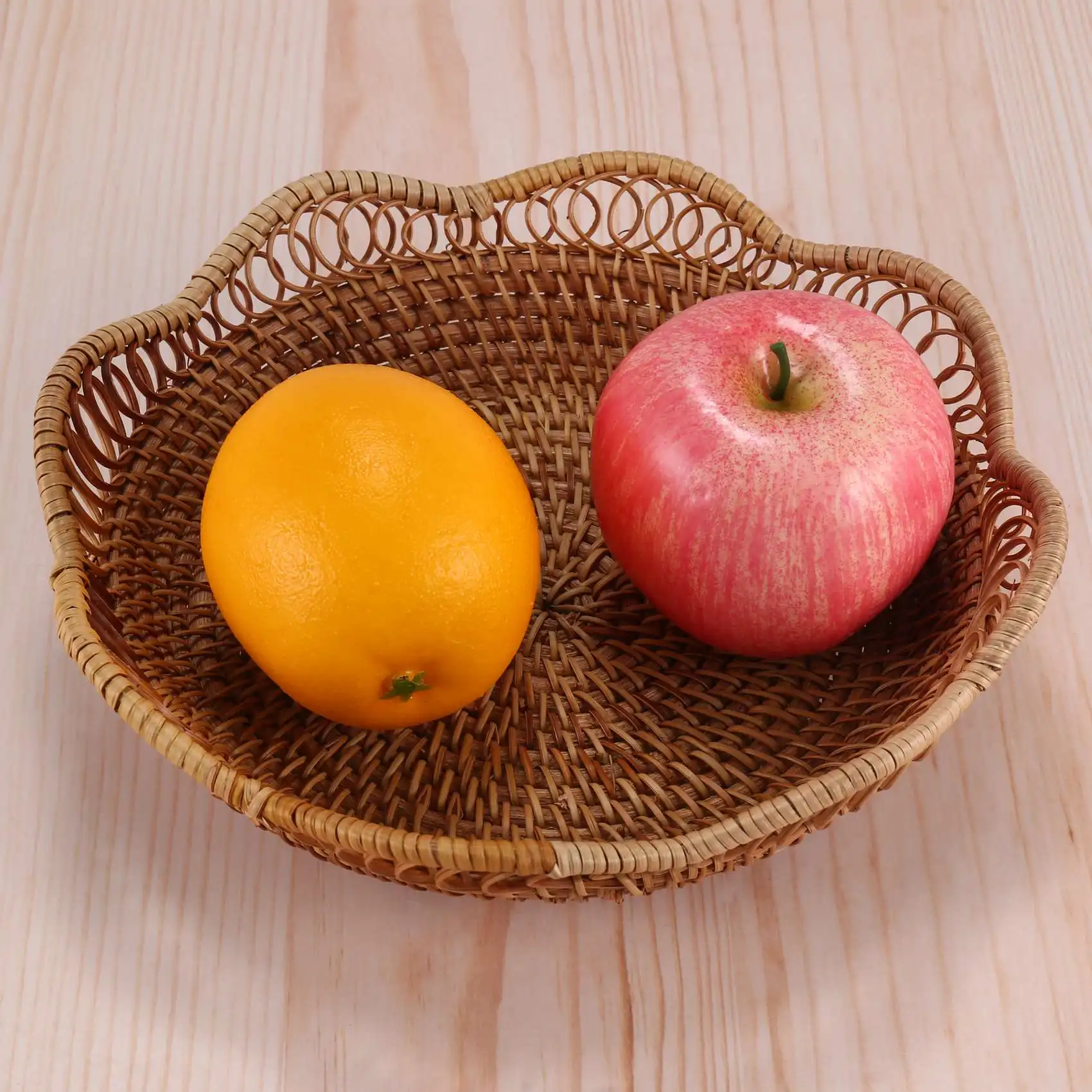 Hand-Woven Rattan Storage Basket Fruit Basket Wicker Woven Tray Restaurant Small Container Home Decoration S-23X5.5cm 6