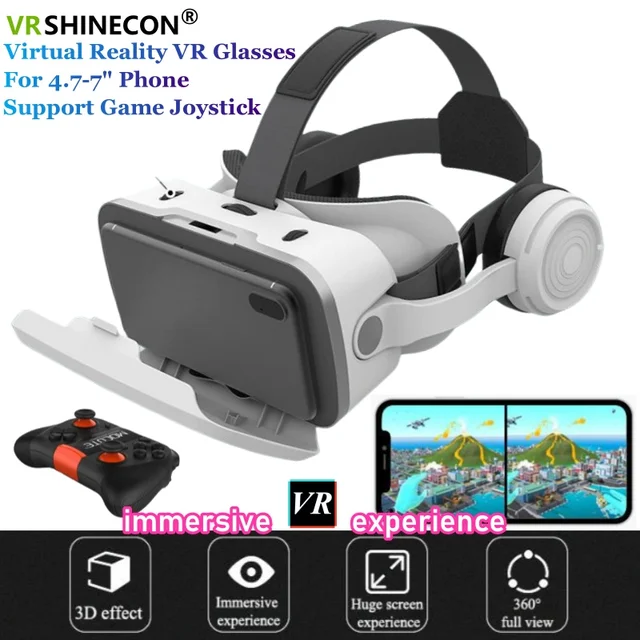 G15E VR Glasses IMAX 3D Movies Virtual Reality VR Glasses Google Cardboard Box VR Helmet for 4.7-7" Phone,Support Game Joystick