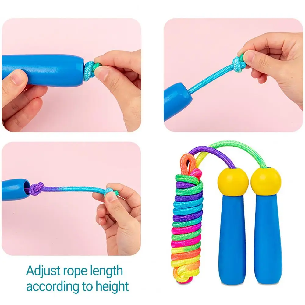 Children Skipping Rope Jump Rope Tangle Free Rapid Speed Jumping Striped Wooden Handle Adjustable Length Jump