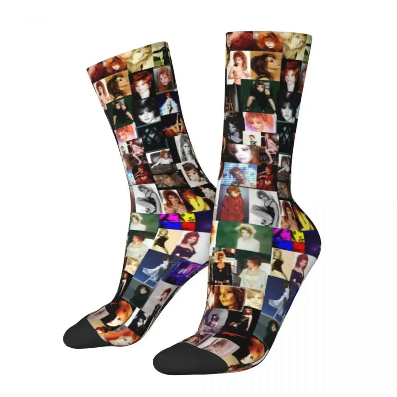 

Mylene Farmer Photo Collage Socks Men's Women's Cotton Funny Happy Socks Harajuku Thing Middle TubeSocks Christmas Present