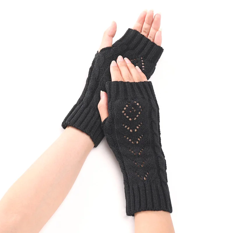 

Half Finger Gloves for Women Winter Soft Warm Knitting Mittens Hollow Out Touch Screen Writting Handschoenen Fashion Casual