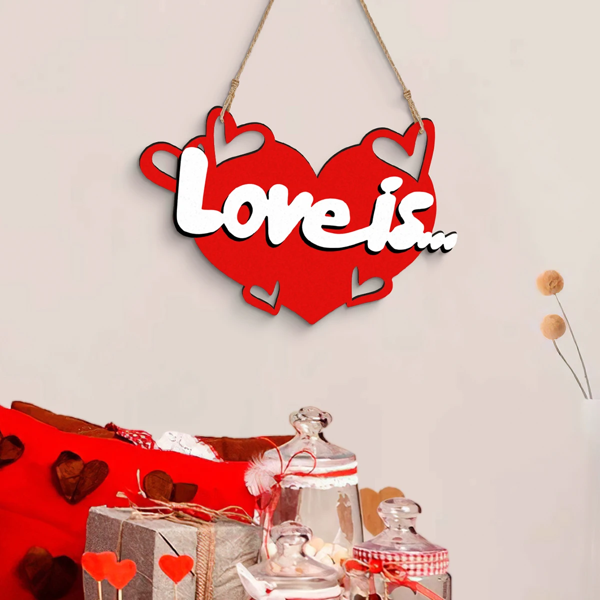 1PC, Valentine's day, red heart-shaped love decorative tag, Valentine's Day room decoration, wedding, wall decoration pendant