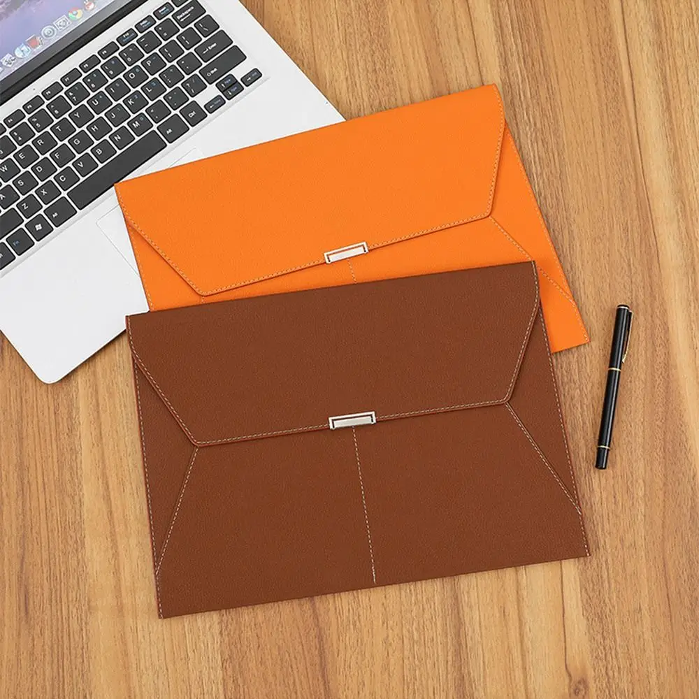 

Simple A4 File Pocket PU Leather Dustproof Documents Pouch Large Capacity Snap Closure File Folder Office Stationery