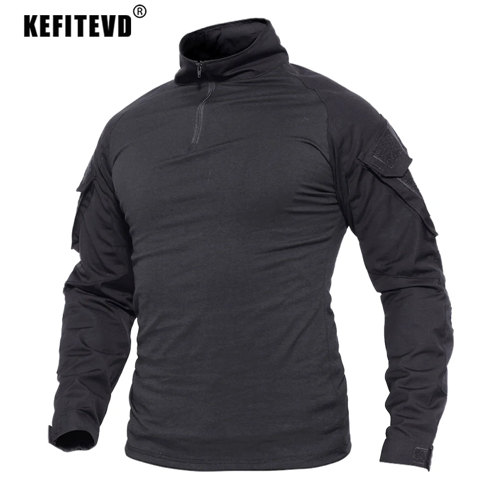 Men's Hunting 1/4 Zip Long Sleeve Combat Shirts Outdoor Climbing Hiking Camping Fishing Pullover Tops