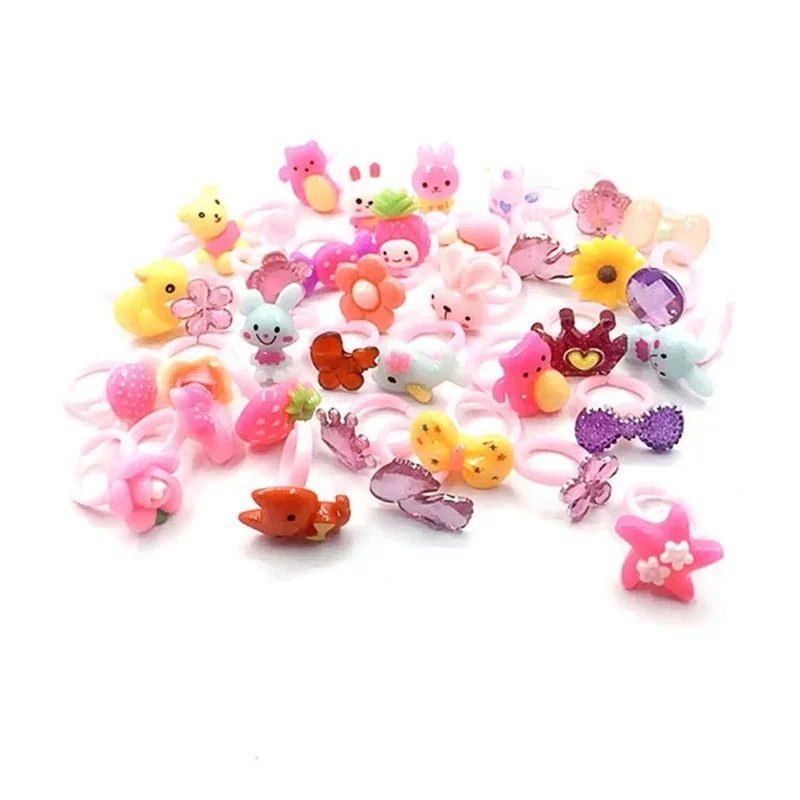 10pcs Children's Cartoon Rings Candy Flower Animal Bow Shape Ring Set Mix Finger Jewellery Rings Kid Girls Toys Dress up