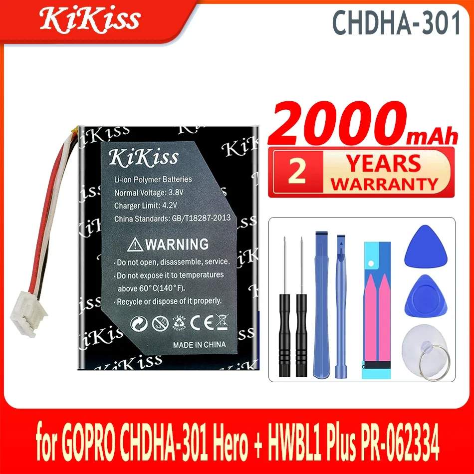 

KiKiss Battery CHDHA301 2000mAh for GOPRO CHDHA-301 Hero + HWBL1 Plus HWBL 1 Plus 1Plus PR-062334 High Capacity Bateria