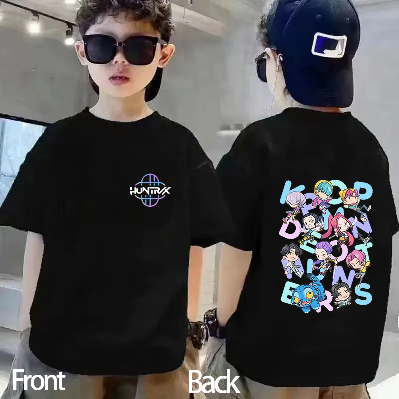 New 2025 Korean Wave Demon Hunter Printed Fashion Casual Round Neck Cartoon Girl And Boy Cotton T-shirt 2