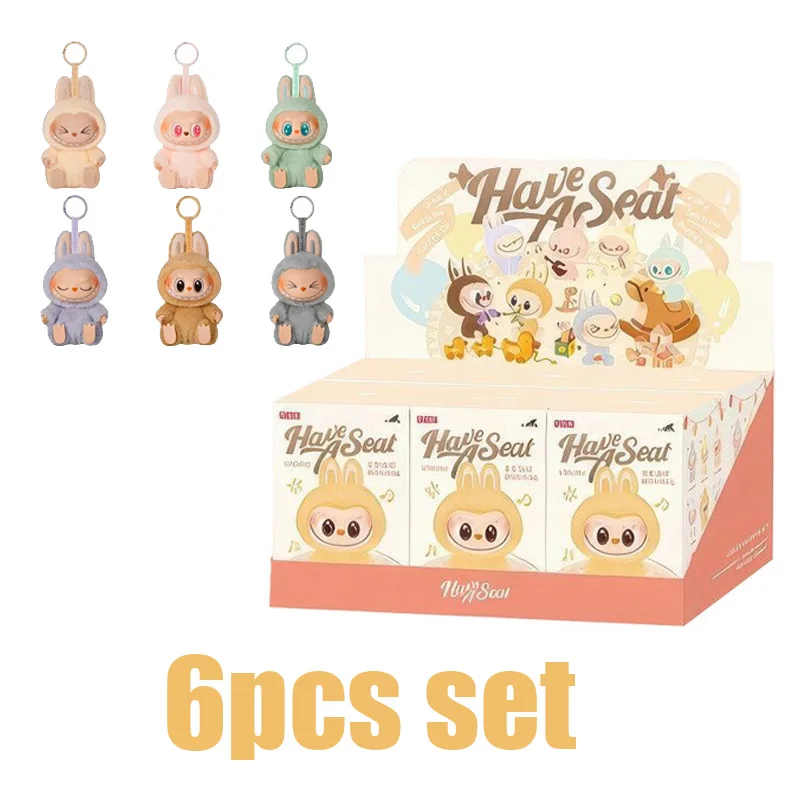 thumbnail image 1 of Figura de anime Labubu, caja ciega, serie Have A Seat, colgante, modelo flocado, juguete, réplica de monstruo Kawaii, llavero, juguete, regalo de Navidad, 1 of 5