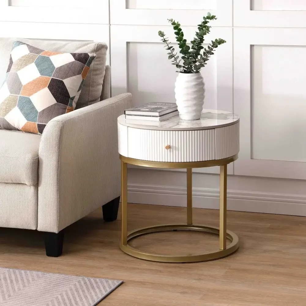 Marble Round Storage Nightstand 1