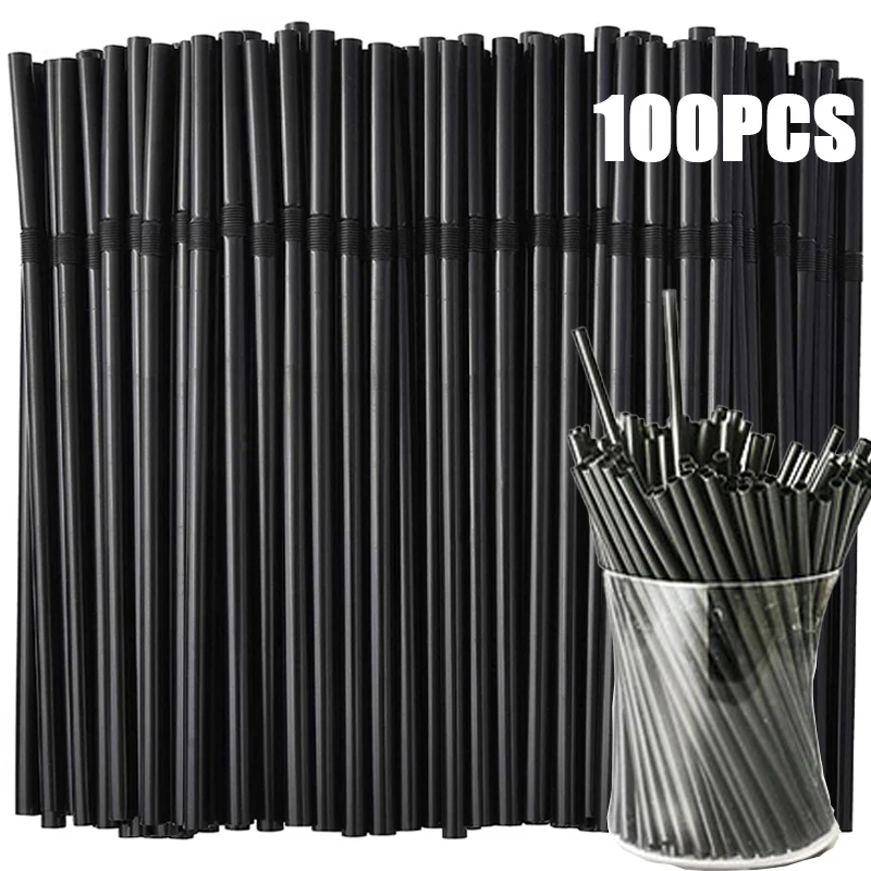 100Pcs Plastic Straws 21cm Long Flexible Cocktail Straw Kitchen Beverage Accessories