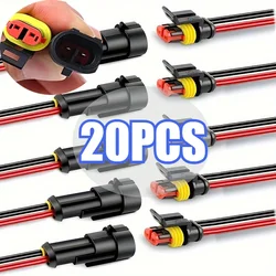 Waterproof 2 - Pin Electrical Connector Plugs with Wire for Vehicles and Marine Use (20PCS - 10pair)