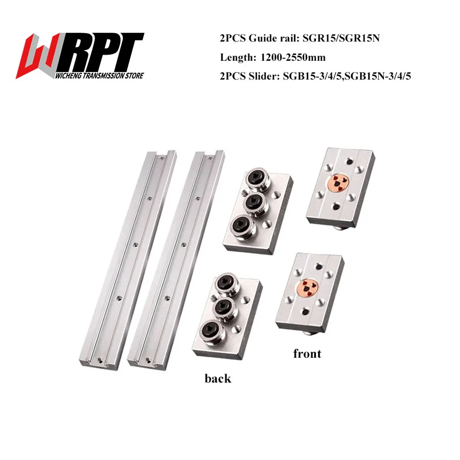 

2PCS Built-In Dual-Axis Linear Guide SGR15N SGR15 1200-2550mm+2PCS Roller Slider SGB15N/15 With 3/4/5 Wheel Lock Slider For CNC