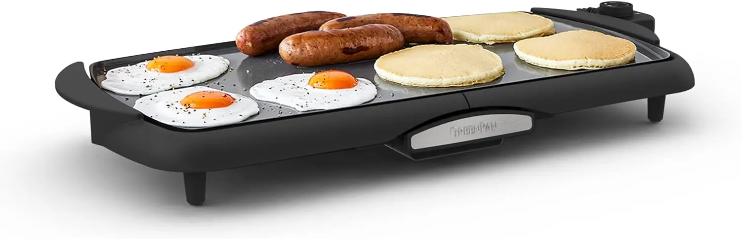 

Ceramic Nonstick, Extra Large 20" Griddle for Pancakes Eggs Burgers and More, Stay Cool Handles, Removable Drip Tray, Adjus Oll