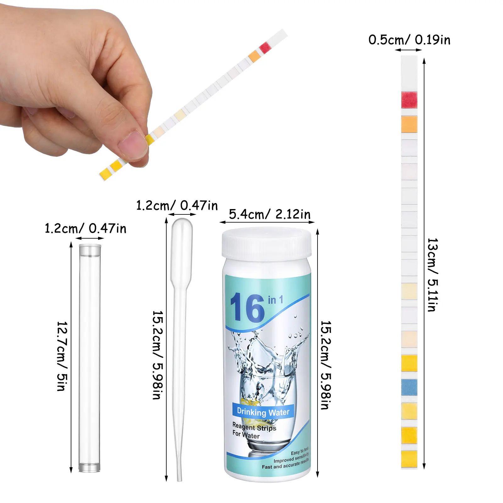 100Pcs 식수 테스트 스트립 수질 테스트 스트립 16-in-1 빠른 결과 휴대용 홈 오피스 스토어 레스토랑 도구