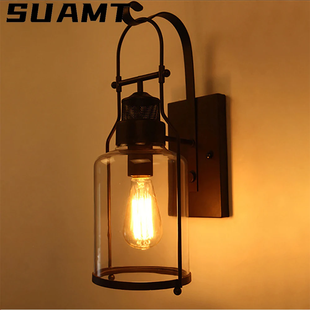 

Outdoor Antique LED Loft Wall Lamp Glass Restaurant Cafe Bar Sconces Vintage Industrial Retro Wall Sconce for Bedroom