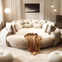 Lit Double King Size Rond, Lit Double Complet, Lit Double Luxe en Bois Moderne, Meuble de Chambre à Coucher avec Cadre de Tête de Lit Queen Size 6