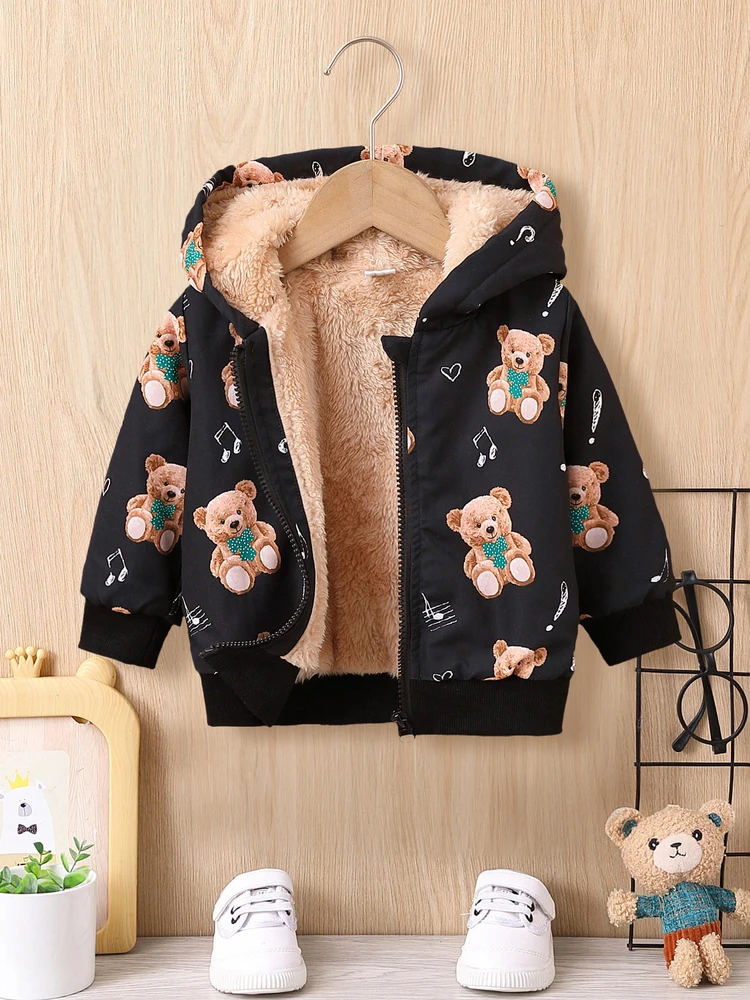 Baby boy autumn and winter jacket with a cap and thick zip top
