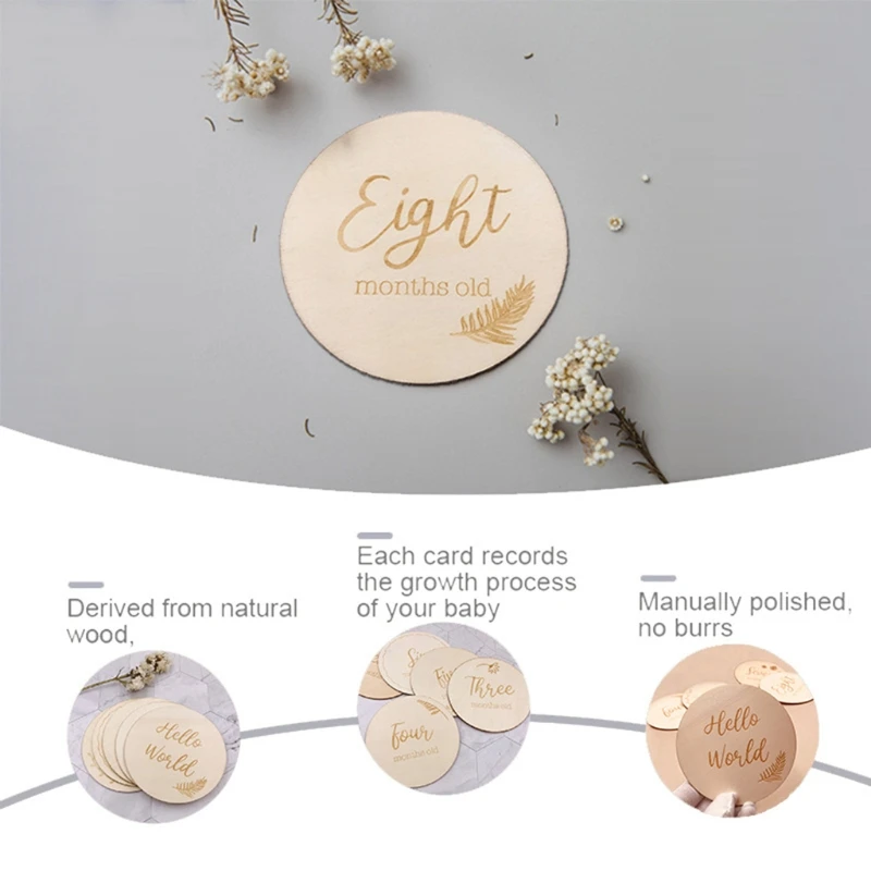 1pc Wooden Baby Milestone Card Newborn Monthly Growth Recording Cards Handmade Baby Birth Commemorative Cards Photography Proop
