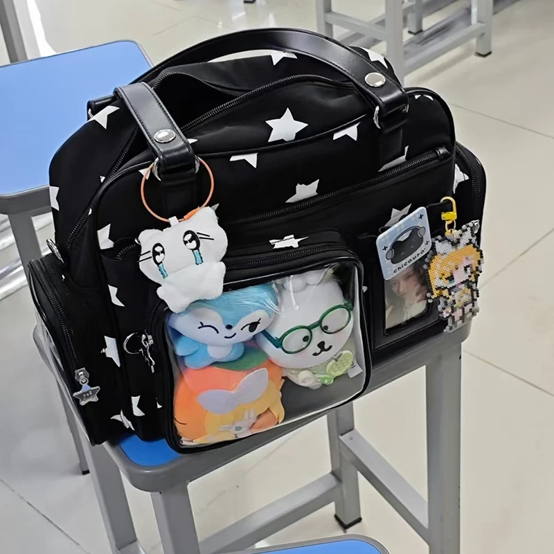 Borsa a pois da donna con finestra trasparente per esposizione bambole, multi-tasche, porta carte fotografiche Kawaii, borsa a tracolla regolabile - immagine 6
