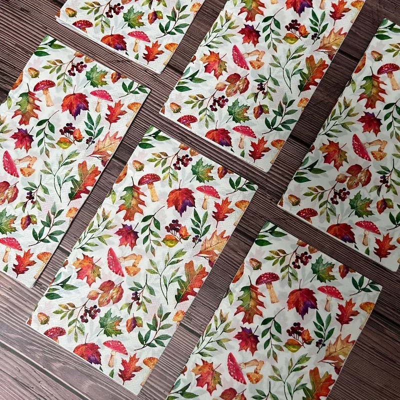 3-Ply Rectangle Thanksgiving Autumn Leaf Mushroom Printed Handkerchiefs Party Printed Tissue 33*40