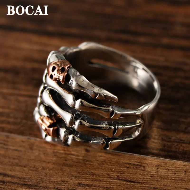 

BOCAI Новинка 925 серебряные ювелирные изделия аксессуары винтажный Череп Призрак ручная цепочка крест стильное крутое модное мужское кольцо в стиле рок панк