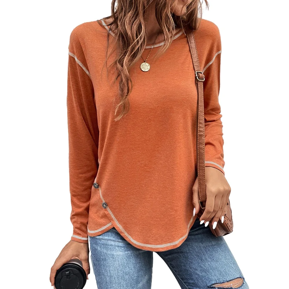 

Blouse Tops Women Long Sleeve Casual Button Loose For Daily Irregular Tops Long Sleeve Plain Shirt Pullover Comfy