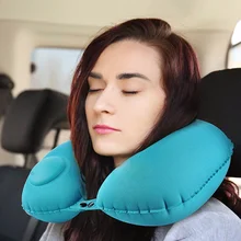 Almohadas de viaje para avión, cojín inflable superligero para cuello, portátil, en forma de U, automático, Cervical, vértebr