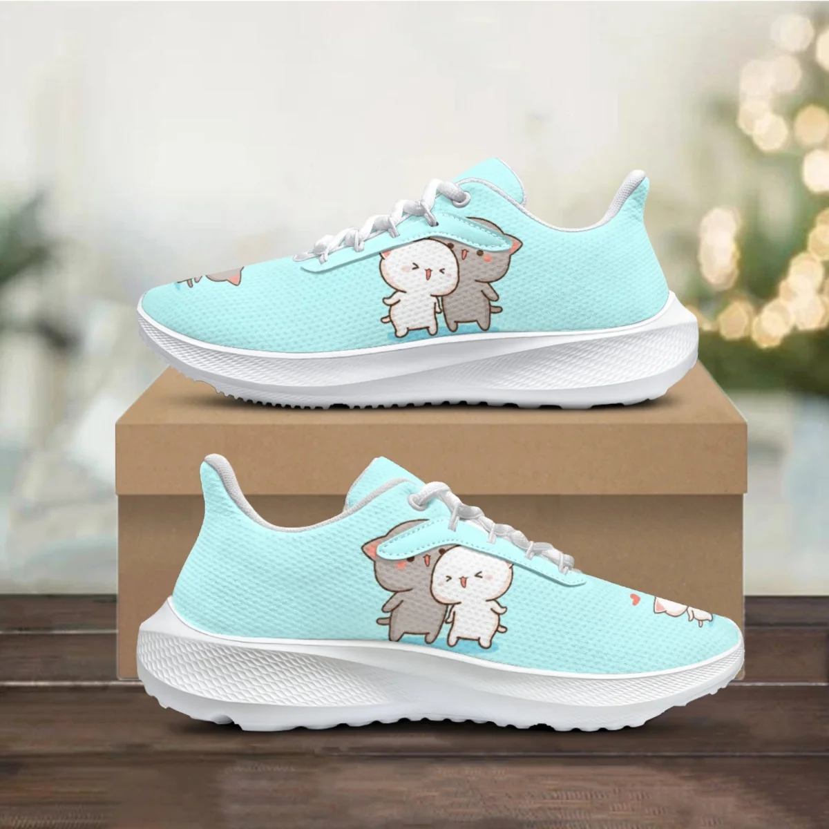 

New Cartoon Cute kitten Pattern Shoes Casual Women Sneaker Damping Wear-resistant Lacing Footwear Comfort Sport Vulcanized Shoes