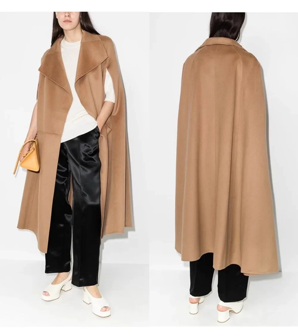 

2023 AW Luxury High-quality Cloak-style Coat Women's Double-sided Cashmere Wool Long Coat Elegant Temperament Suit Collar Coat