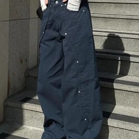 Jeans for Woman Y2k Clothes Relaxed Loose Fit Wide Leg Trousers Vintage American Retro Style with Rivet Patchwork Split Design - Image 3
