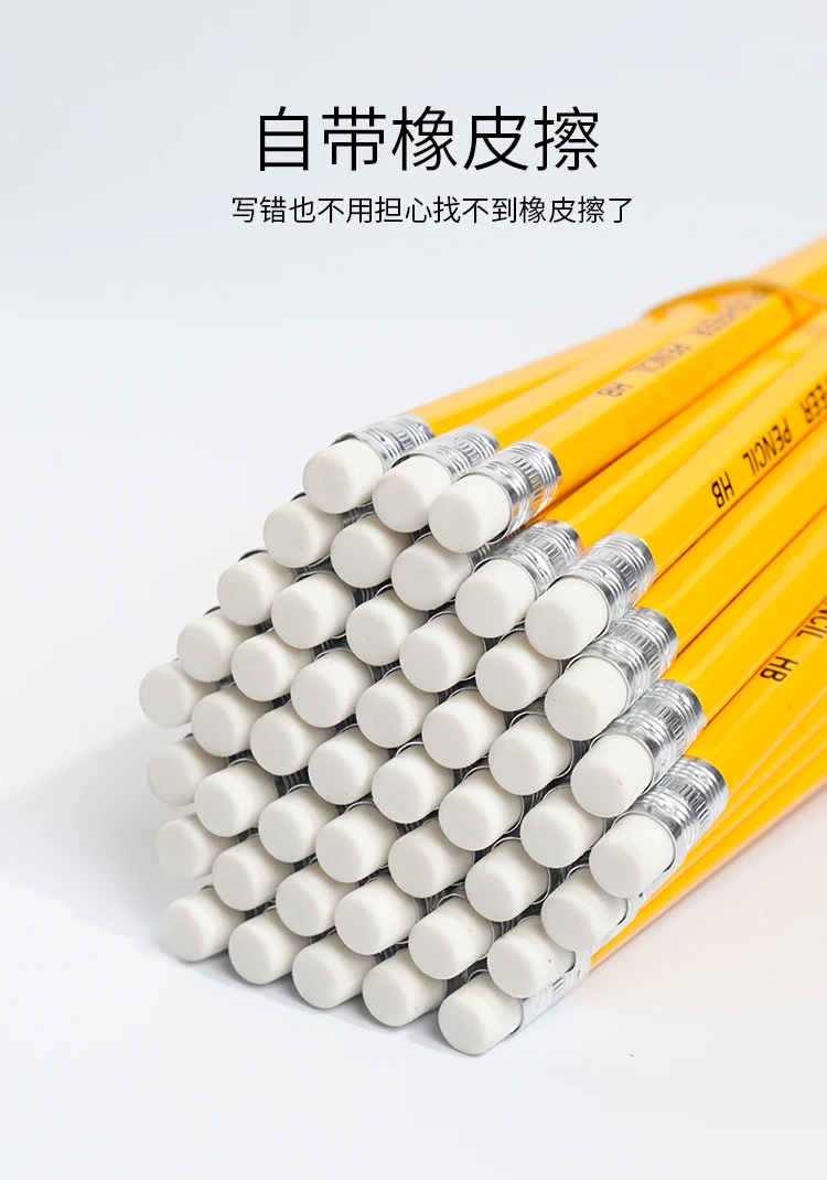 Yellow Wooden HB Pencils with Erasers for School Office Art Drawing  Bulk Pack of 100/50/30/20/10 Pcs for All Your Writing Needs - 3