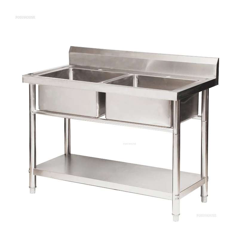 Household Dishwashing Sink with Shelf Commercial Stainless Steel Kitchen Sinks Washbasin Kitchen Single Washing Sinks Washbasin