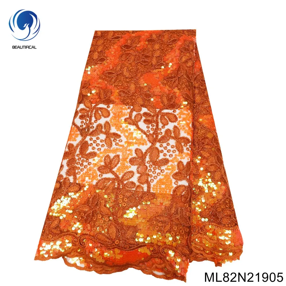 

2023 New High Quality Gorgeous African Lace Fabric Embroidered French Tulle Sequin 100% Polyester Nigerian Party Dress ML82N219