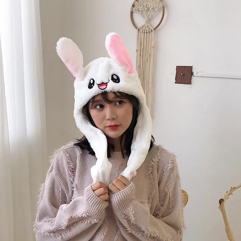 Cute Bunny Hat With Moving Ears Cartoon Bunny Ears Beanie Hat Sweet Plush Airbag Cap Party Costume Birthday Gift Toy Hats baseball cap led beanie hat