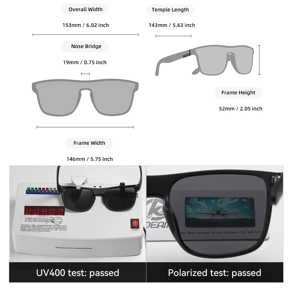 KDEAM Men's Polarized XL Sports Sunglasses with Zipper Case