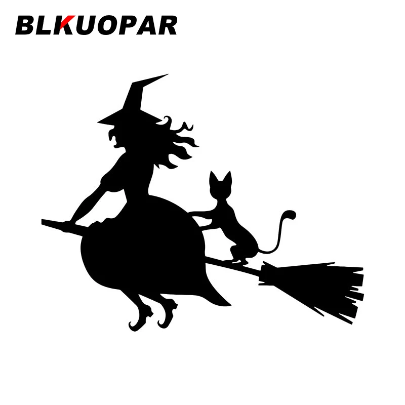 

Автомобильная наклейка BLKUOPAR Witch On Broomstick, индивидуальная модная защита от солнца, графическая окклюзия, защита от царапин и забавных дверей автомобиля