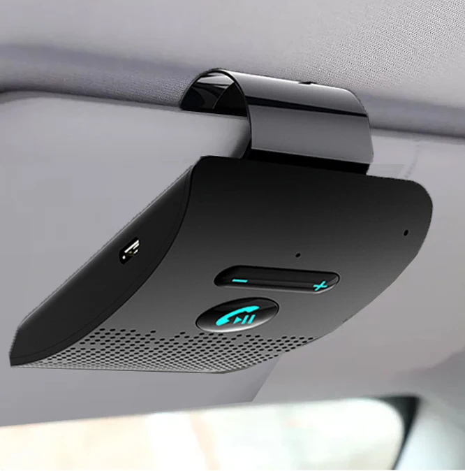 

Bluetooth 5.0 Handsfree Car Kit Hifi Speaker 2W Wireless Audio Receiver MP3 Music Player Noise Cancelling Sun Visor Clip