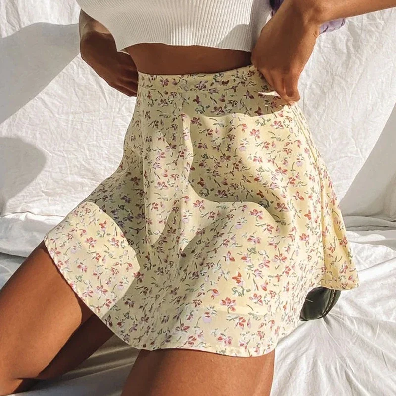 Summer New Women' Floral Print Skirt High Waist Umbrella