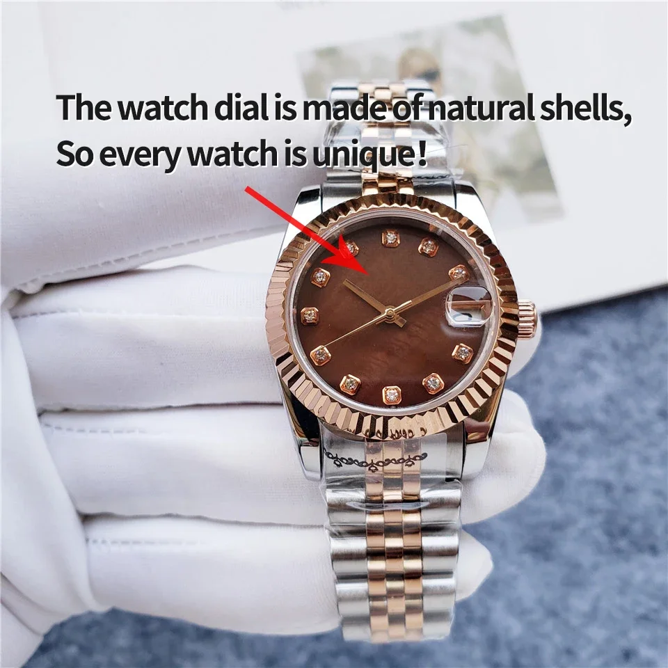 RoseGoldSilverWomans2631mmLuxuryBrandShellDialWaterproof