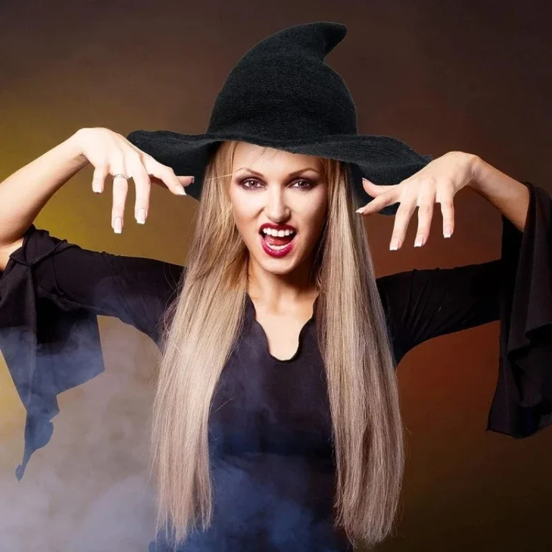 Halloween Vintage Wool Knit Hat Women's Witch Hat Dress Up Party Masquerade Holiday Decoration Accessories