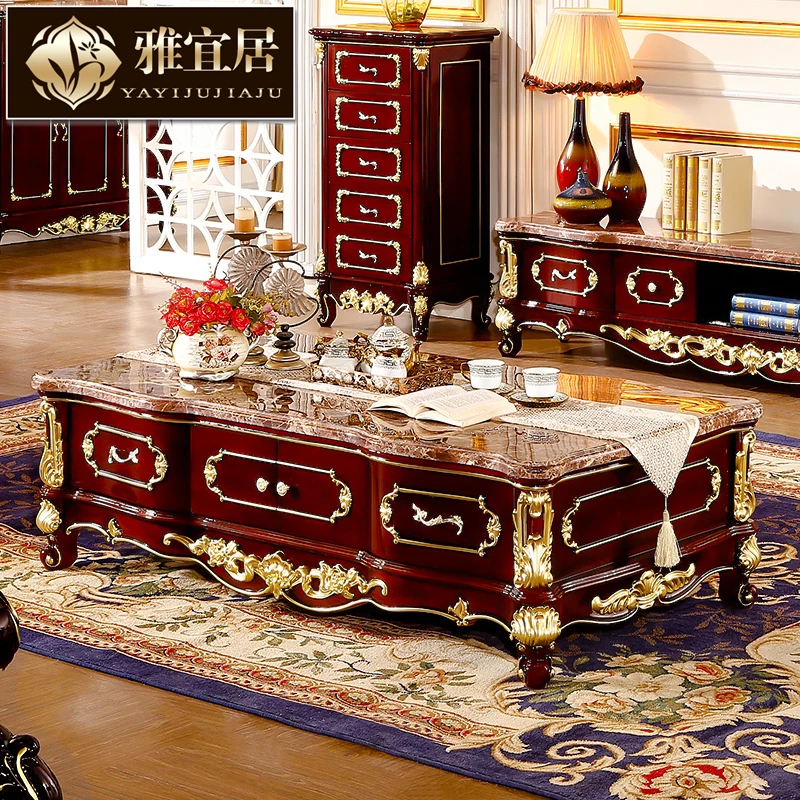 שולחן קפה מרמר אירופי ארון טלוויזיה חדר מגורים בית אדום סנדלווד חום כהה רשת קפה גדולה מעץ massif