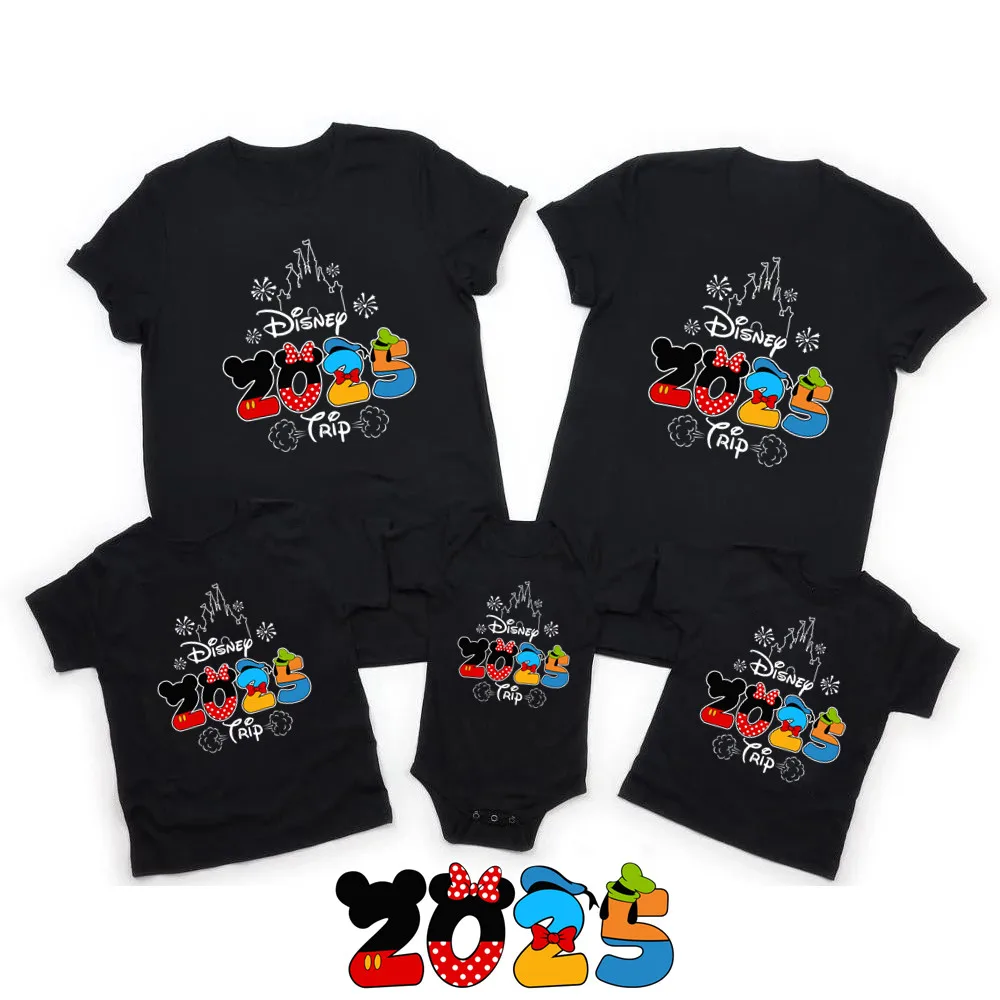 2025 Disney Trip Mickey Minnie Mouse Family Matching Shirts Cotton Dad Mom Bro Sis Kids T Shirt Baby Rompers Matching Clothes 4