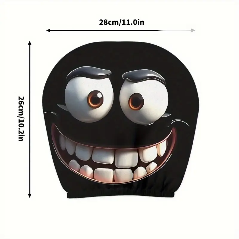 2pcs Funny Big-Eyed Cartoon Print Car Headrest Cover, Suitable For Travel And Daily Commuting,For Halloween Christmas Holiday - Image 5