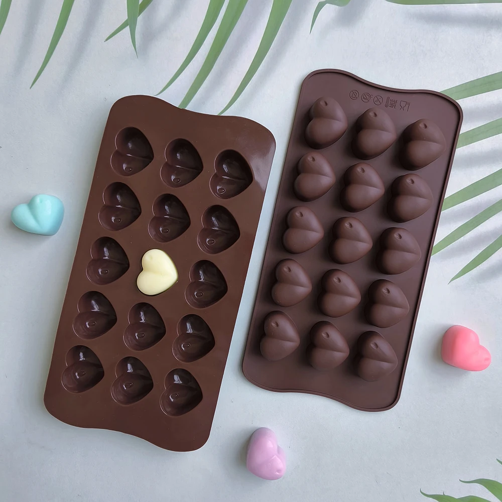 15-Cavity Diamond Heart Silicone Mold for Chocolate, Candy, Jelly, and Wax Crafting