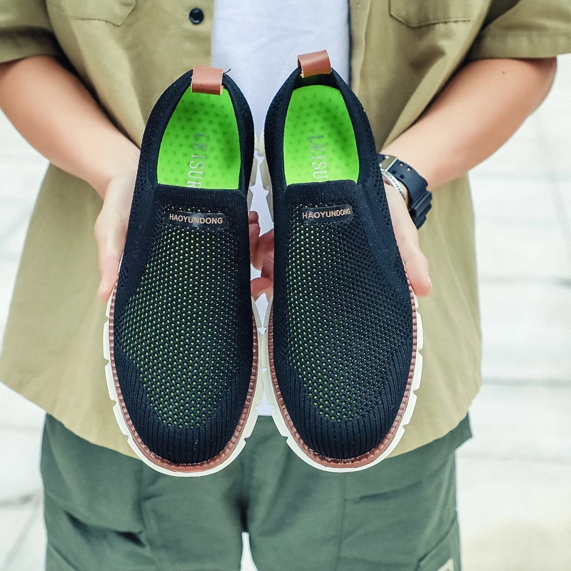 New Men's British Style Shoes Brock Knitted Mesh Casual Oxford Sneakers Slip on Ultra-Light Hollow Footwear Large Size 40-46 4