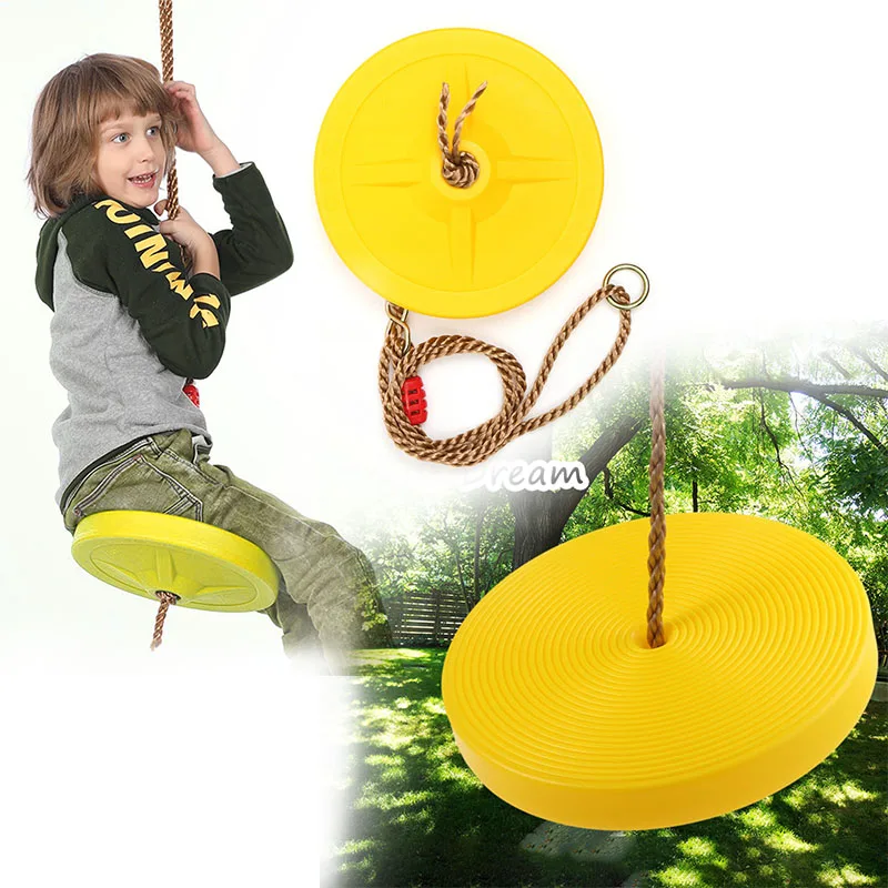 

Disc Swing Toy For Kids Safety Seat Kids Round Rope Outdoor Playground Playing Entertainment Activity Green Plastic Disc Swing