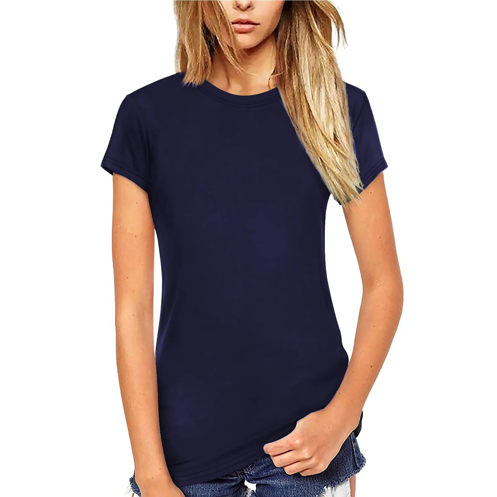 

Women's Fashion Casual Round Neck Loose Comfort Solid Colour Short Sleeve кофта женская camisetas femininas koszulki 여성여름의류