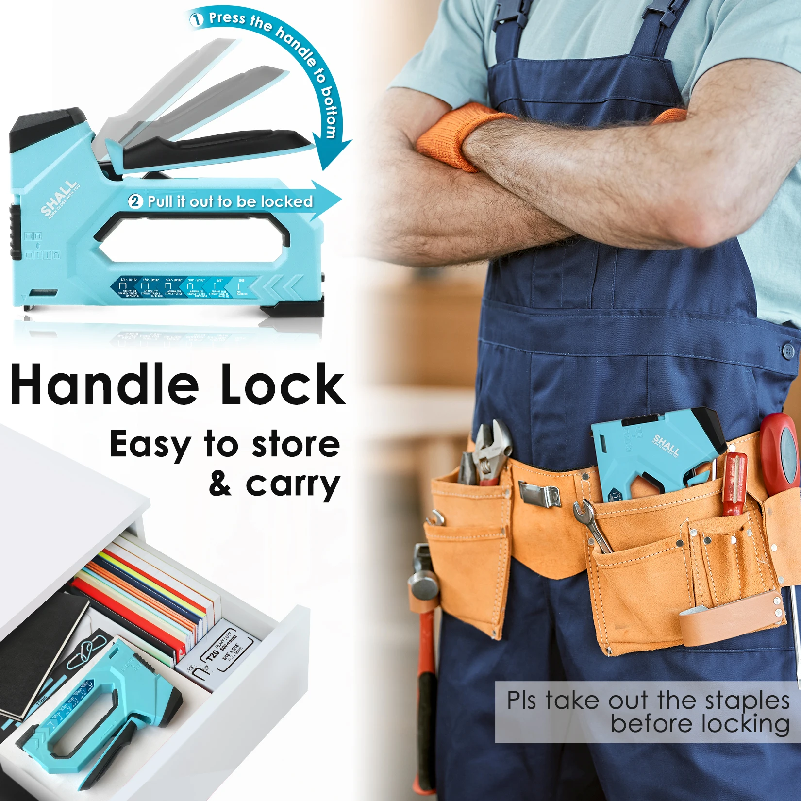 SHALL 6-in-1 Nail Gun Heavy Duty Upholstery Stapler Nail Gun with 4000 Counts Staples Manual Brad Nailer Staple gun for home DIY 5